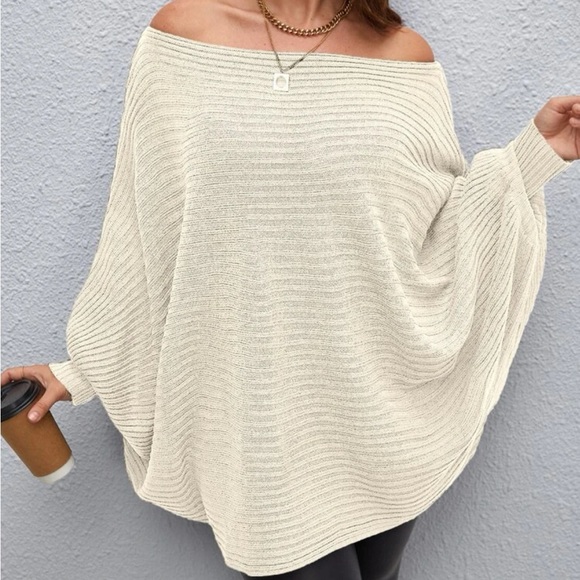 Sweaters - Please size cream batwing sleeve off shoulder sweater